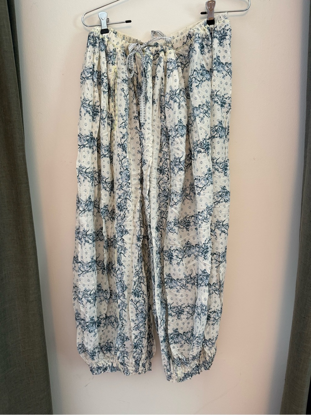 Free People Cream and Blue Wide Leg Pants